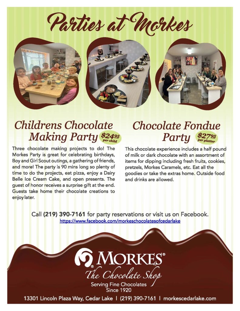 Morkes Chocolates Parties Flyer 2025
